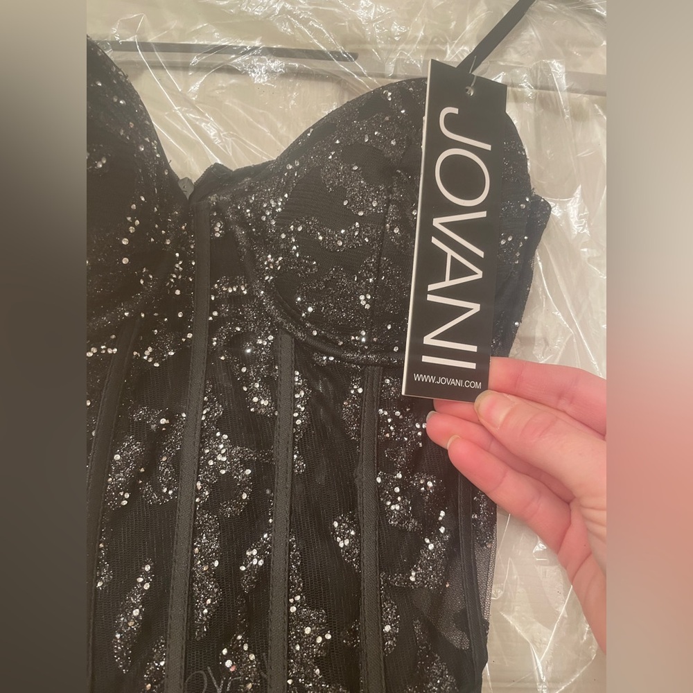 NWT Jovani Black Sequin Lace Dress